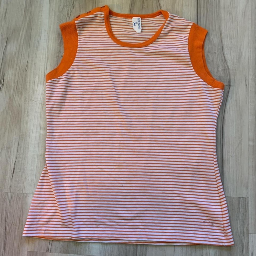 Vintage 1960s Sears label orange striped‎ tank top with buttons Large